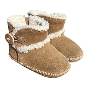 UGG Toddler Baby Booties Sheepskin Sherpa Leather Suede Button 2 3 Camel Brown